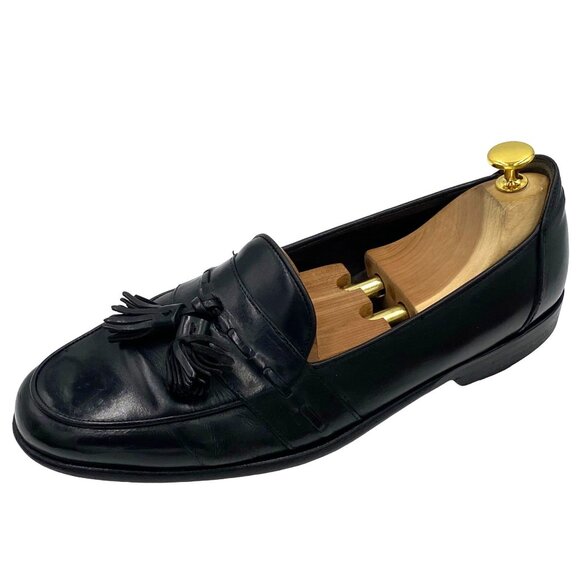 Italy Bragano Cole Haan men\'s size 10 black leather tassel loafer dress shoes